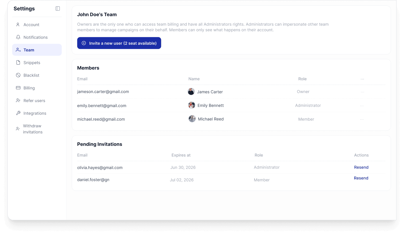 Manage accounts and collaborate