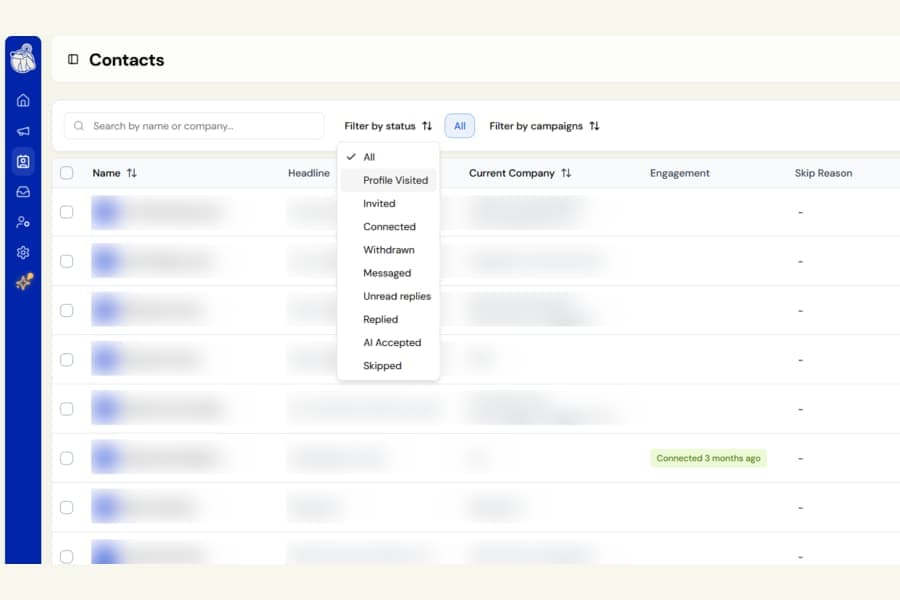 See who your campaign has visited but not yet contacted screenshot