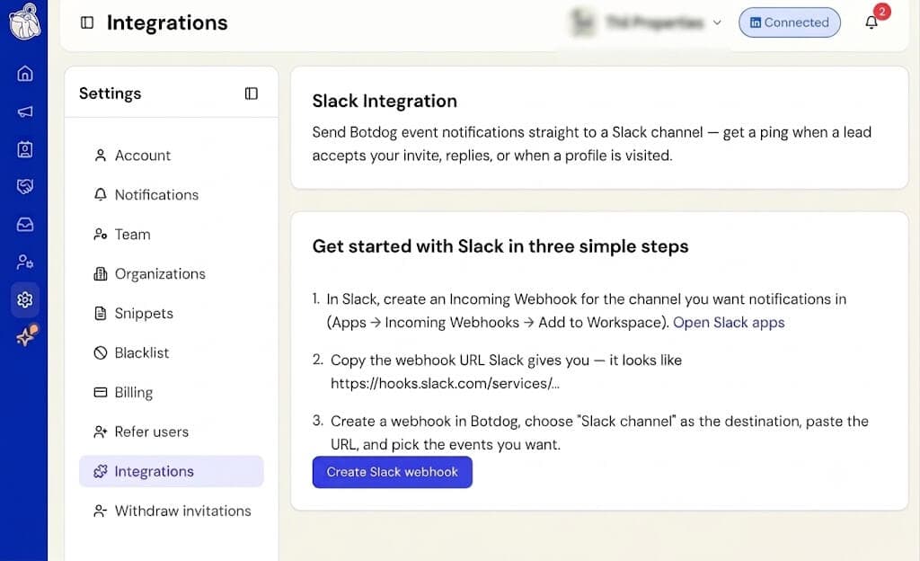 Slack alerts for organization member disconnections screenshot