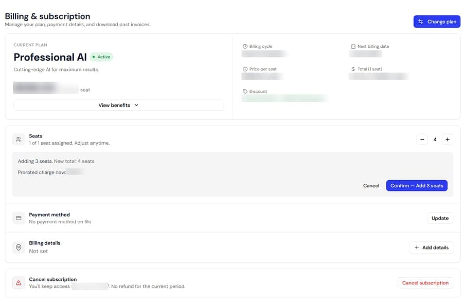 Upcoming Plan and Seat Changes Now Show With Your Price screenshot