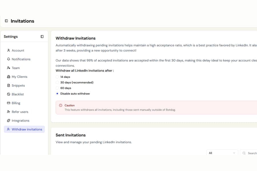 Filter Sent Invitations by How Long They Have Been Waiting screenshot