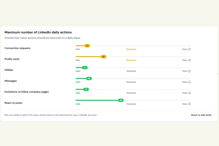 Daily action limits now match your LinkedIn account type screenshot