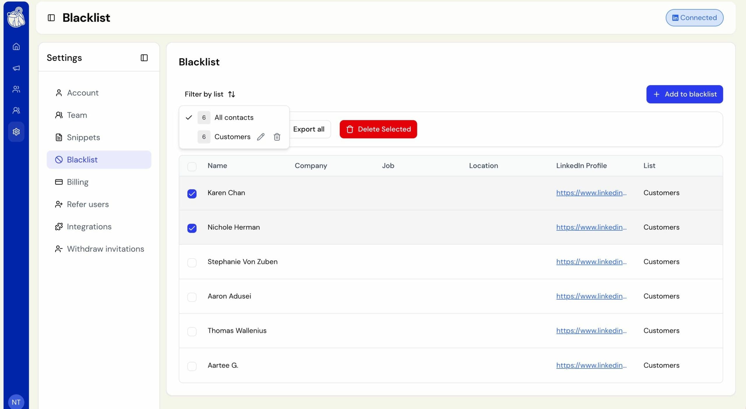 The Blacklist Page Has Been Upgraded screenshot