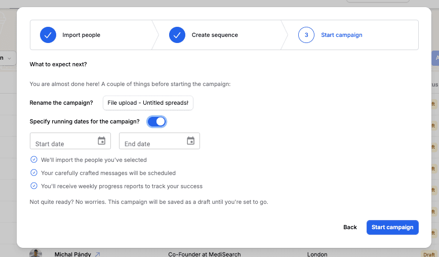 Campaign Start & End Dates screenshot
