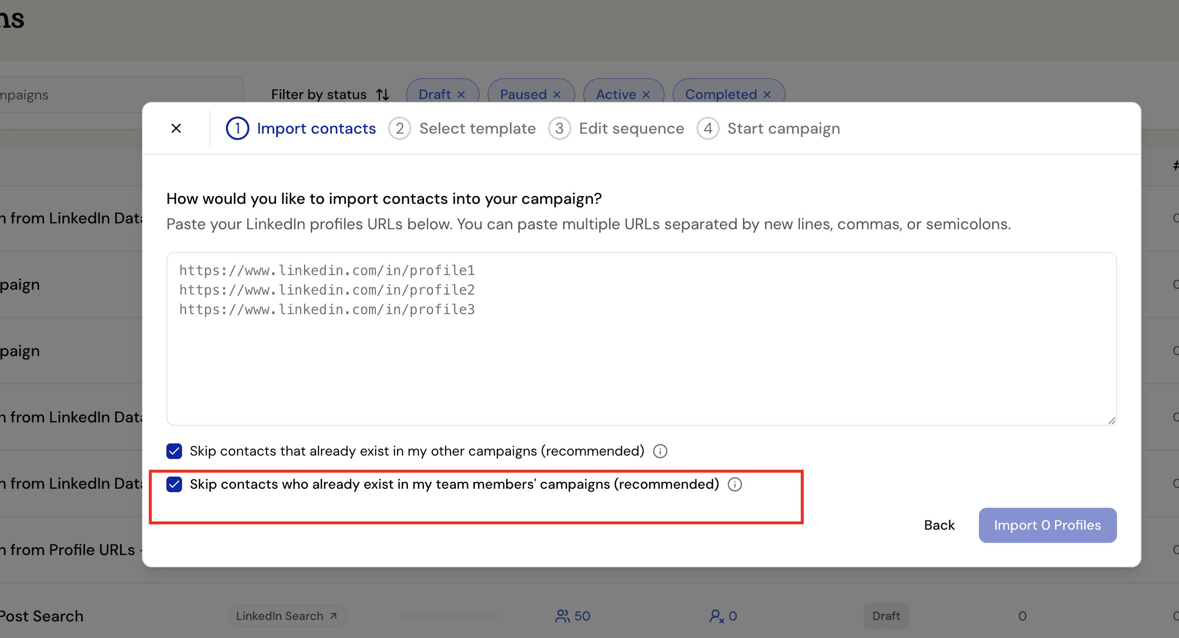 Team De-duplication: Coordinate your outreach across your whole team screenshot