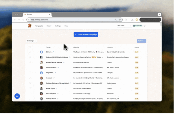 CSV Download: Export contact data from LinkedIn searches & Botdog Campaigns screenshot