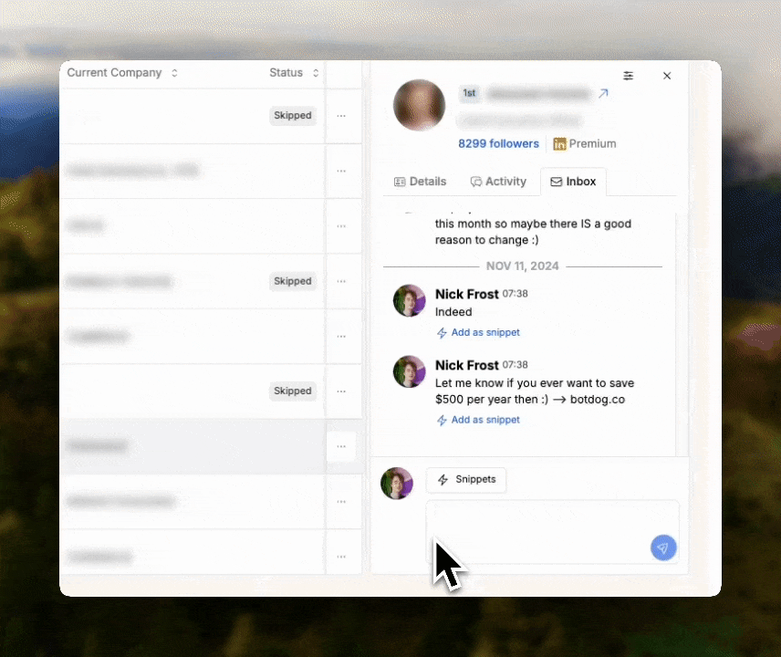 Message Snippets screenshot