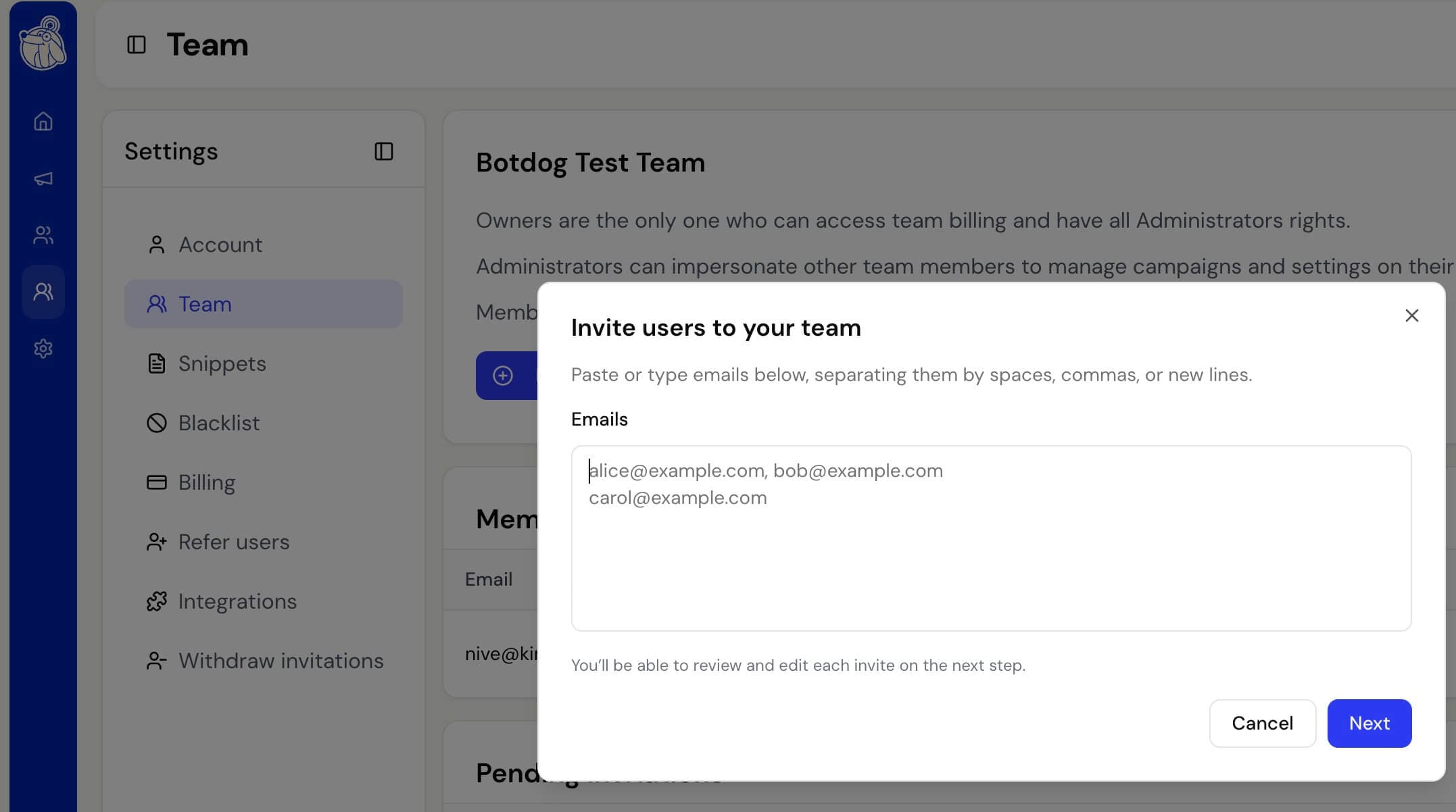 Invite Your Whole Team To Join You On Botdog in One Go screenshot