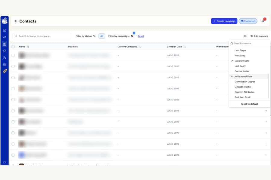 See when an invitation was withdrawn on your Contacts page screenshot
